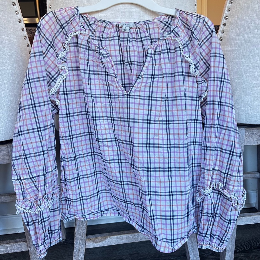 J Crew Blouse Women's Size L Cotton Long Sleve